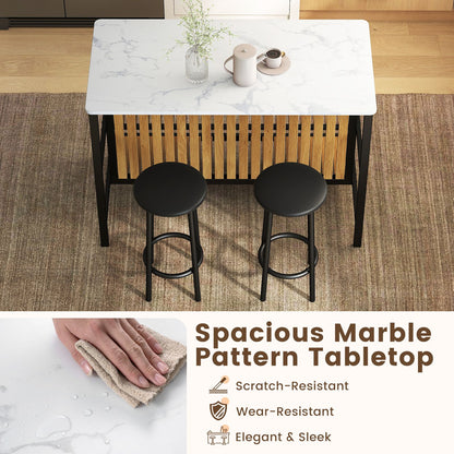 3-Piece Dining Table Set Kitchen Island and 2 Bar Stools Set with 2-Tier Storage Shelf