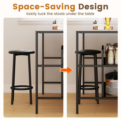 3-Piece Dining Table Set Kitchen Island and 2 Bar Stools Set with 2-Tier Storage Shelf