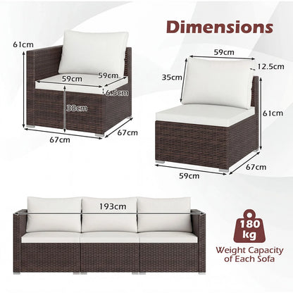 3-Piece Outdoor Wicker Sectional Sofa Set PE Rattan Modular Couch with Thick Cushions