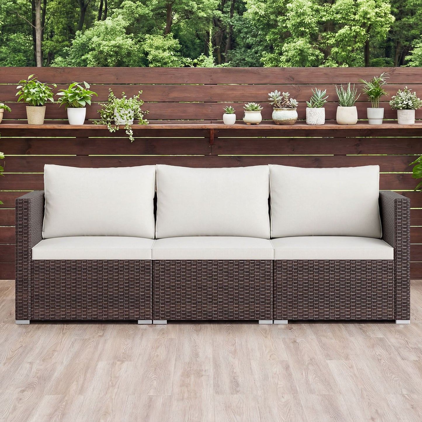 3-Piece Outdoor Wicker Sectional Sofa Set PE Rattan Modular Couch with Thick Cushions