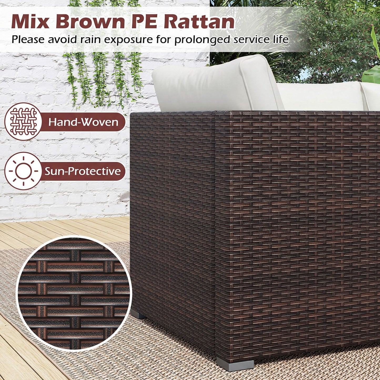 3-Piece Outdoor Wicker Sectional Sofa Set PE Rattan Modular Couch with Thick Cushions