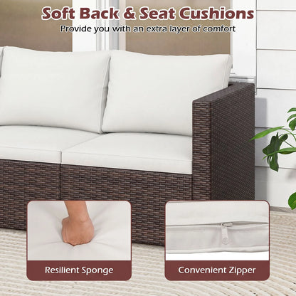 3-Piece Outdoor Wicker Sectional Sofa Set PE Rattan Modular Couch with Thick Cushions
