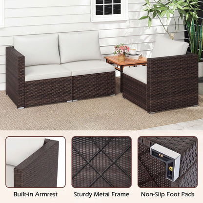 3-Piece Outdoor Wicker Sectional Sofa Set PE Rattan Modular Couch with Thick Cushions