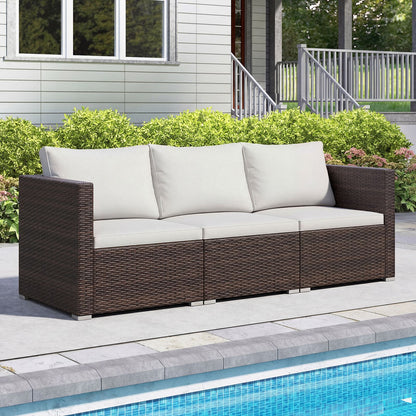 3-Piece Outdoor Wicker Sectional Sofa Set PE Rattan Modular Couch with Thick Cushions