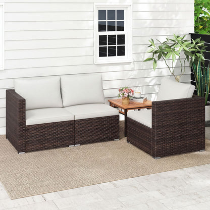 3-Piece Outdoor Wicker Sectional Sofa Set PE Rattan Modular Couch with Thick Cushions