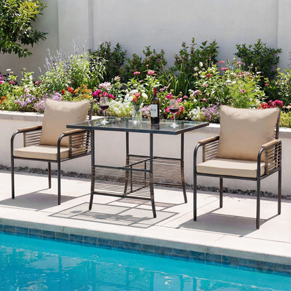 3 Pieces Patio Wicker Bistro Set with Cushions and Rattan Chairs for Balcony
