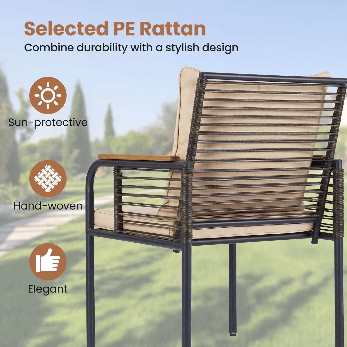 3 Pieces Patio Wicker Bistro Set with Cushions and Rattan Chairs for Balcony