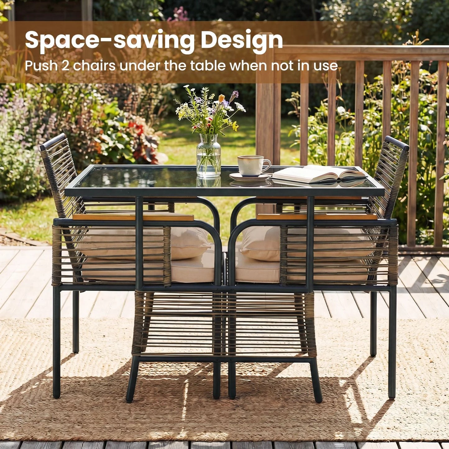 3 Pieces Patio Wicker Bistro Set with Cushions and Rattan Chairs for Balcony