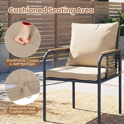 3 Pieces Patio Wicker Bistro Set with Cushions and Rattan Chairs for Balcony