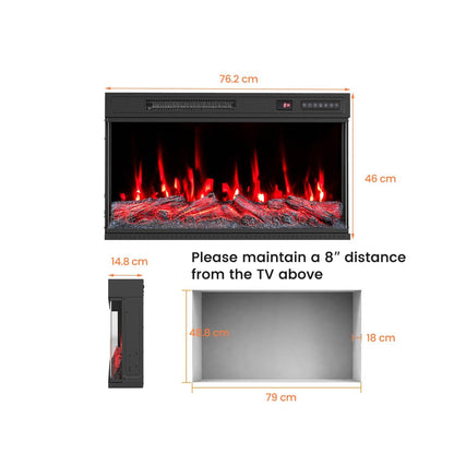 3-Sided Built-in Electric Fireplace Insert with 12 Flame Colours Thermostat and 8H Timer