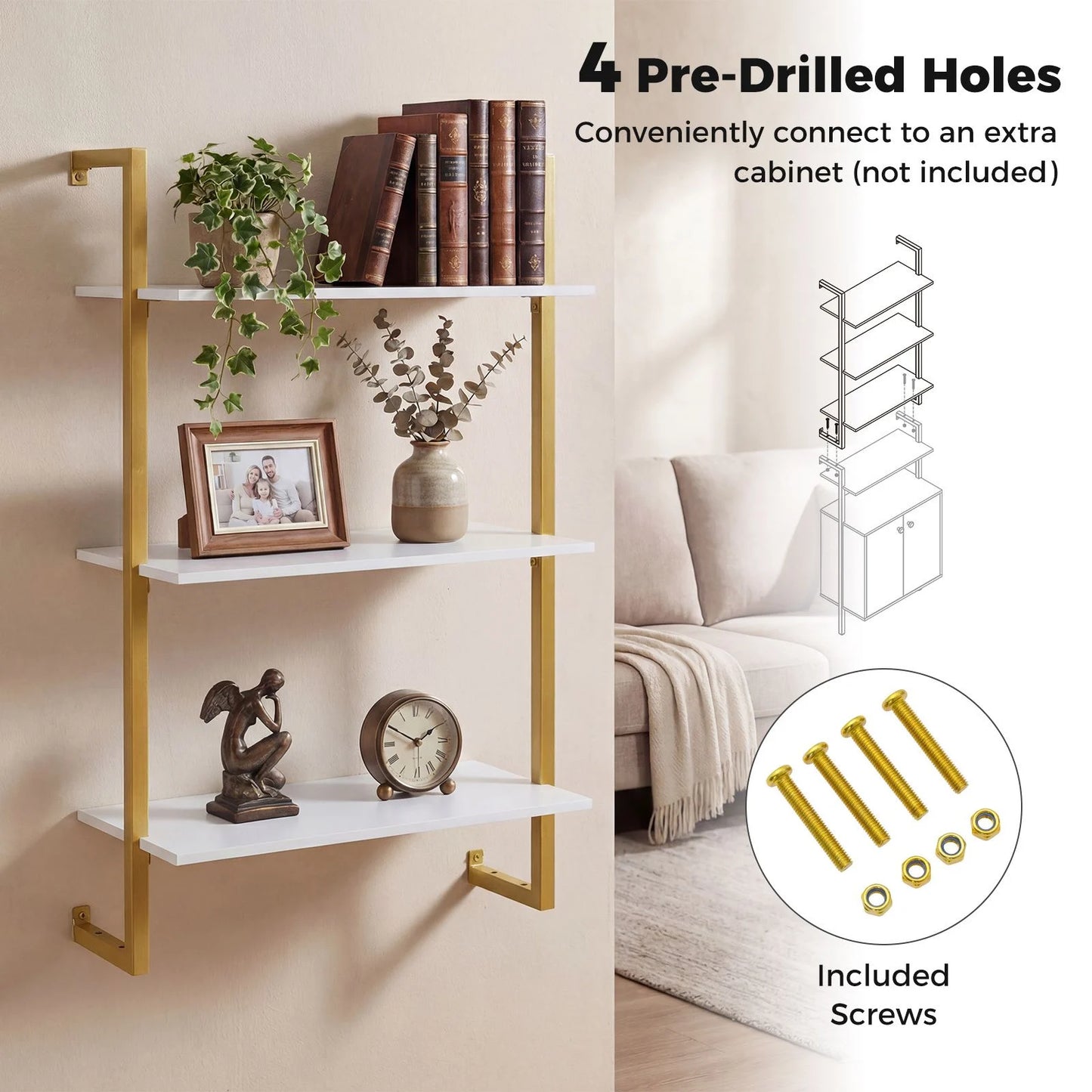 3-Tier Floating Shelf Wall Hanging Display Storage Rack for Living Room