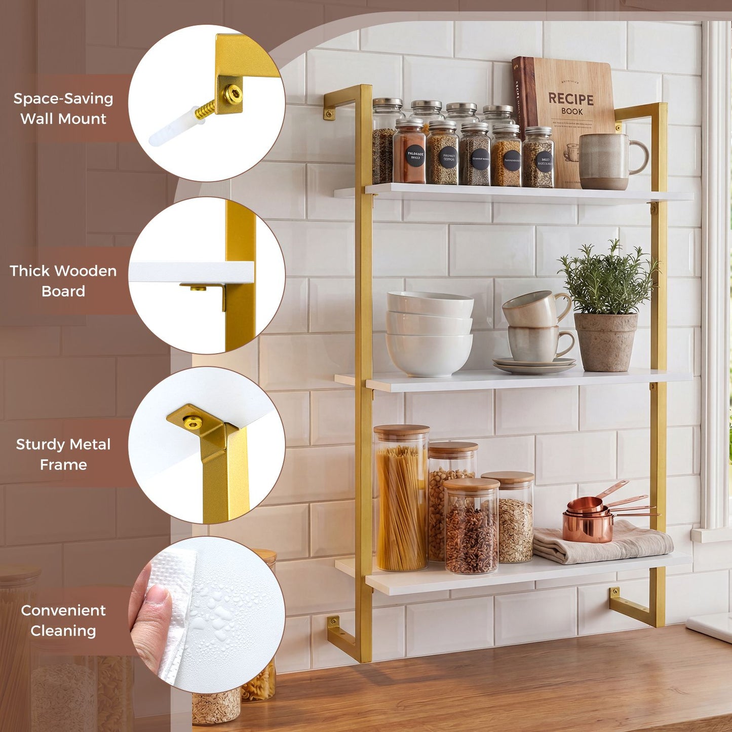 3-Tier Floating Shelf Wall Hanging Display Storage Rack for Living Room