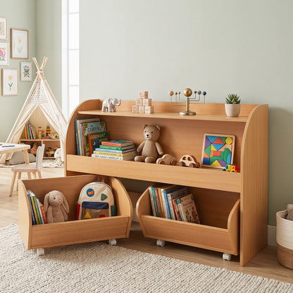 3-Tier Kids Toy Storage Organizer with 2 Rolling Drawers Bookcase for Kids Room
