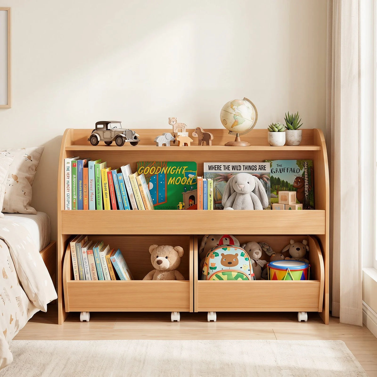 3-Tier Kids Toy Storage Organizer with 2 Rolling Drawers Bookcase for Kids Room