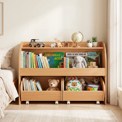 3-Tier Kids Toy Storage Organizer with 2 Rolling Drawers Bookcase for Kids Room