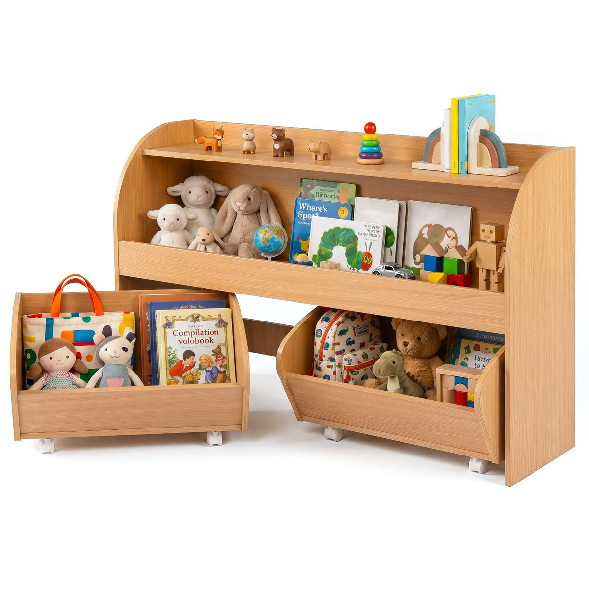 3-Tier Kids Toy Storage Organizer with 2 Rolling Drawers Bookcase for Kids Room