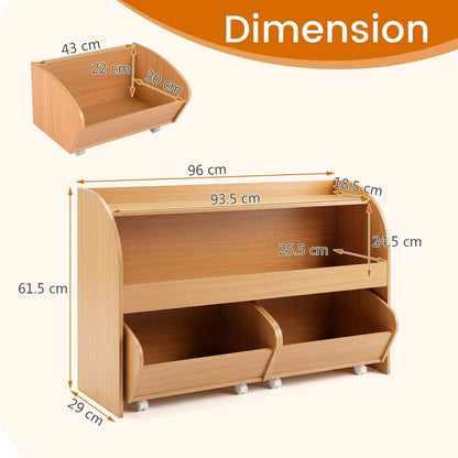 3-Tier Kids Toy Storage Organizer with 2 Rolling Drawers Bookcase for Kids Room