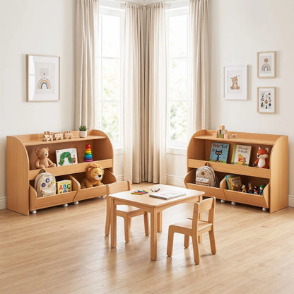 3-Tier Kids Toy Storage Organizer with 2 Rolling Drawers Bookcase for Kids Room