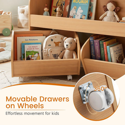 3-Tier Kids Toy Storage Organizer with 2 Rolling Drawers Bookcase for Kids Room