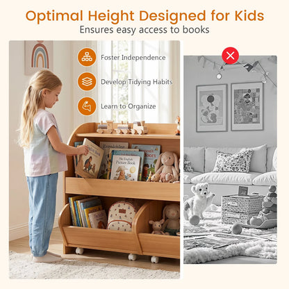 3-Tier Kids Toy Storage Organizer with 2 Rolling Drawers Bookcase for Kids Room
