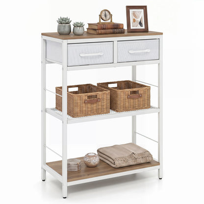 3-Tier Narrow Console Table with 2 Fabric Drawers and Open Shelves