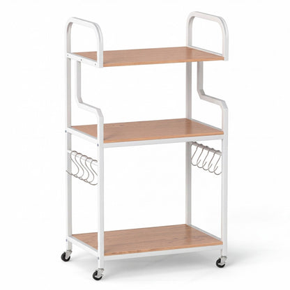 3-Tier Rolling Printer Stand with Storage Shelves and Hooks
