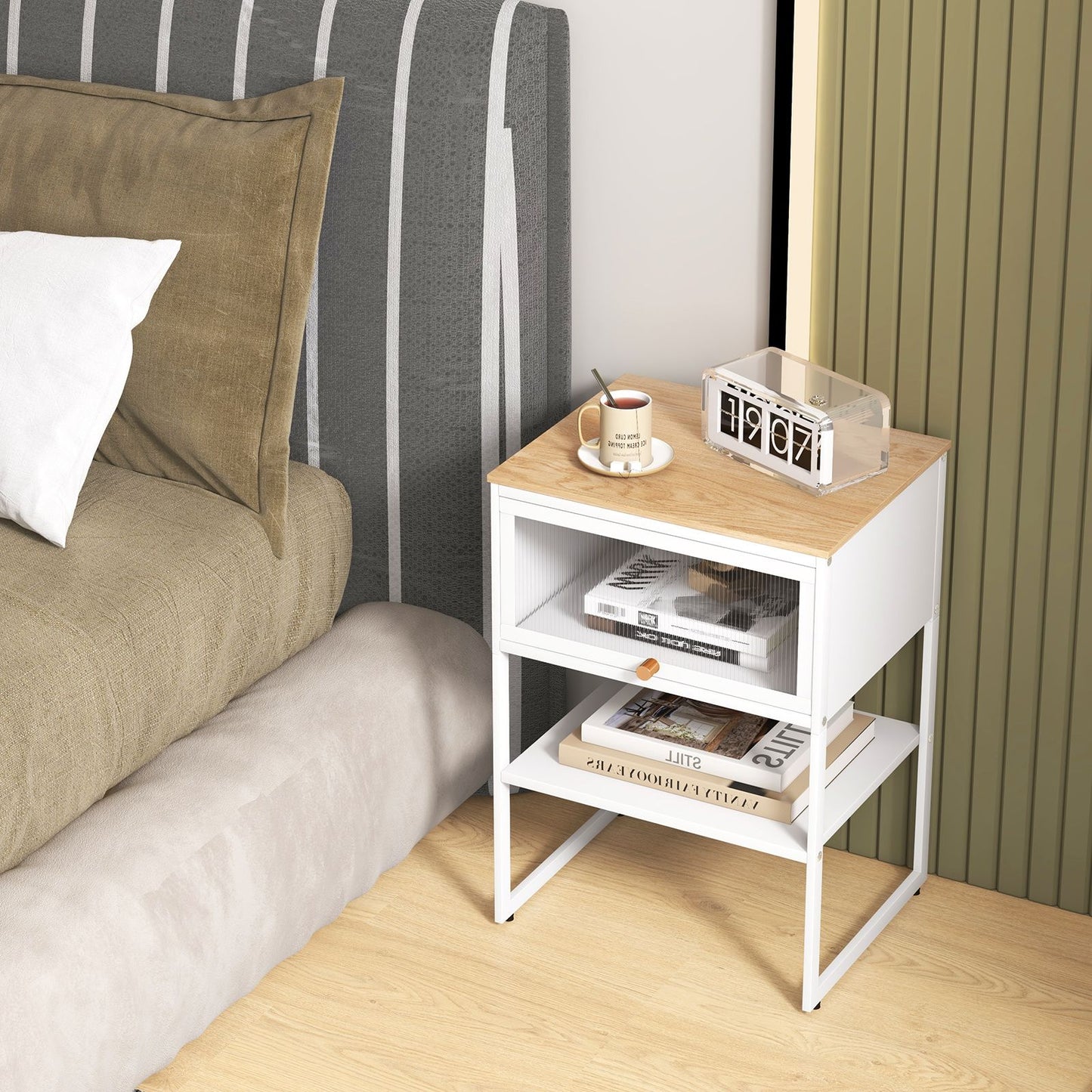 3-Tier Side Table with Storage Shelf for Living Room and Bedroom Set of 2