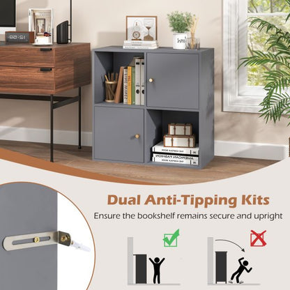 3-Tier Bookshelf with Dual Anti-Tipping Kits and 2 Cabinets