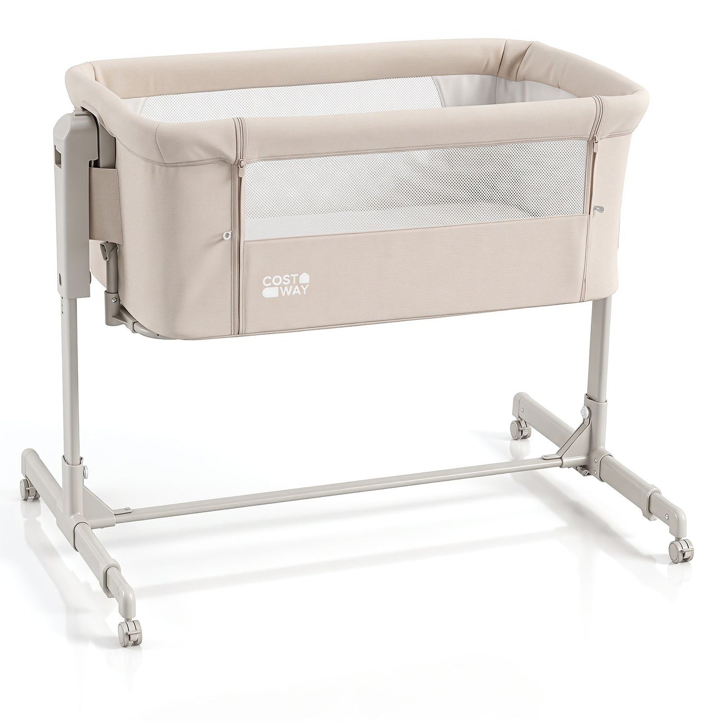 3-in-1 Baby Crib Height-Adjustable Bedside Crib with Castors
