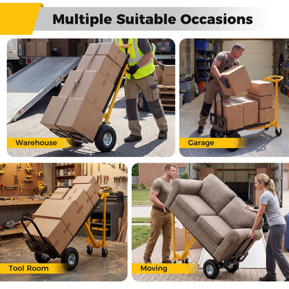 3-in-1 Folding Hand Truck Heavy-Duty Convertible Platform Cart with Rubber Wheels and Ergonomic Handle