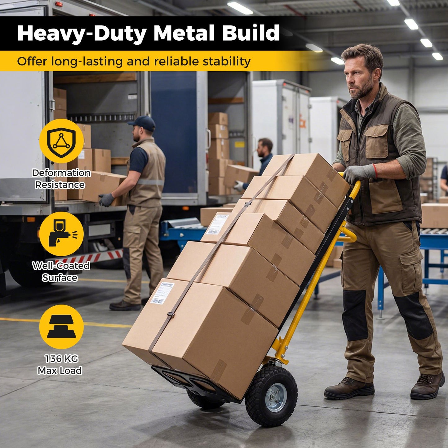 3-in-1 Folding Hand Truck Heavy-Duty Convertible Platform Cart with Rubber Wheels and Ergonomic Handle