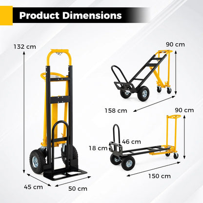 3-in-1 Folding Hand Truck Heavy-Duty Convertible Platform Cart with Rubber Wheels and Ergonomic Handle