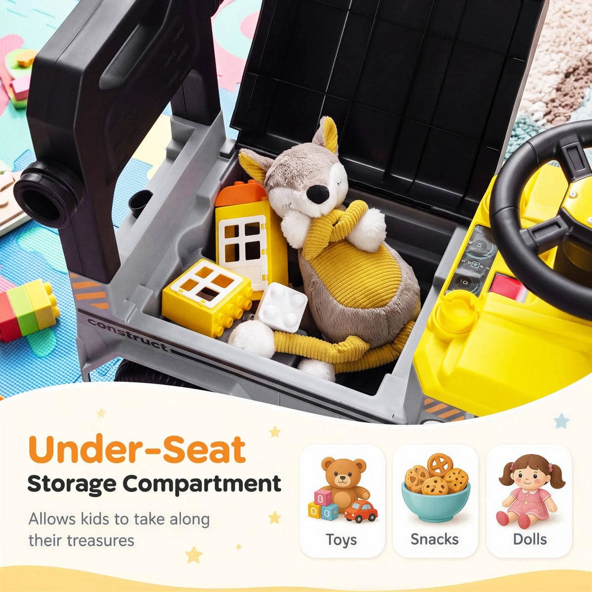 3-in-1 Kids Ride On Push Car with Music and Hidden Storage for Toddlers 3 to 5 Years Old