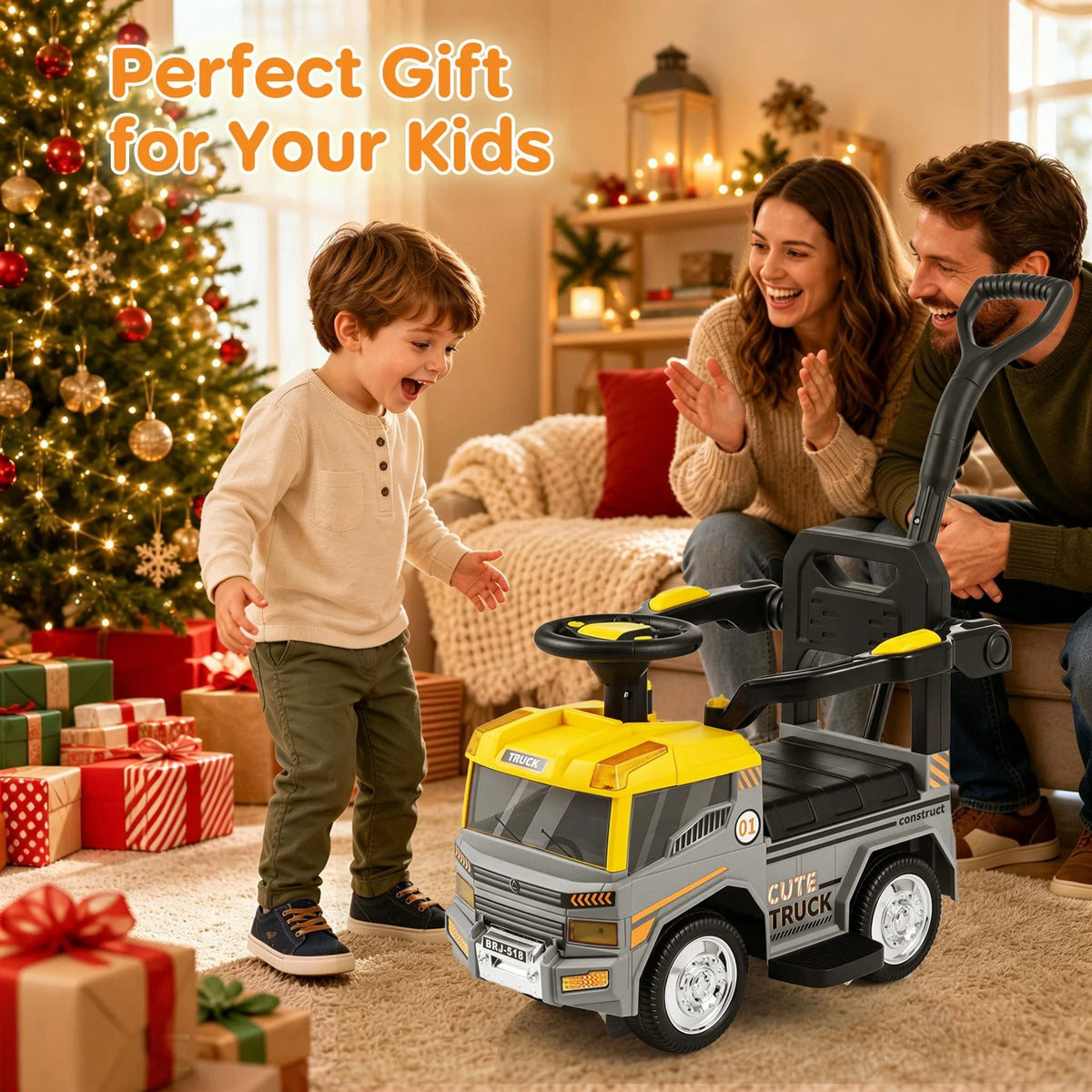 3-in-1 Kids Ride On Push Car with Music and Hidden Storage for Toddlers 3 to 5 Years Old