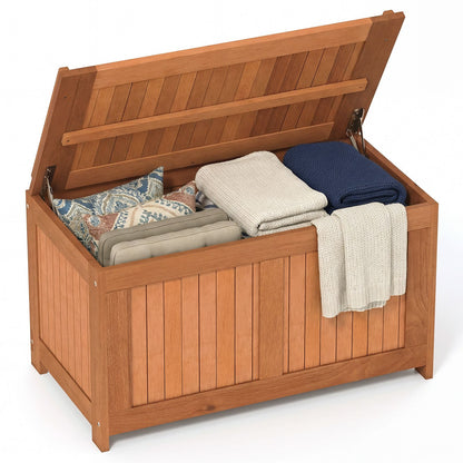 220L Wood Deck Box 3-in-1 Patio Storage Bench Stool with Flip Top for Cushions