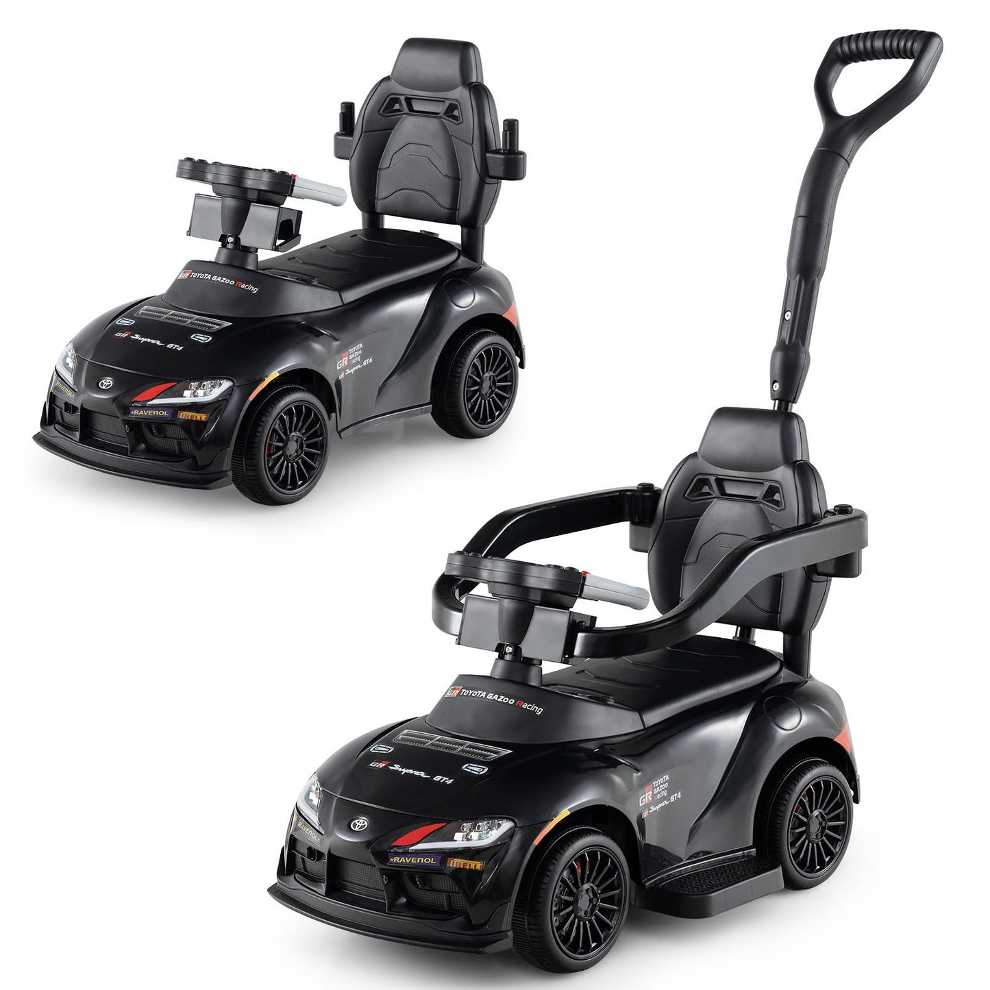 3 in 1 Ride on Push Car, Licensed Toyota Stroller Sliding Walking Car with Handle