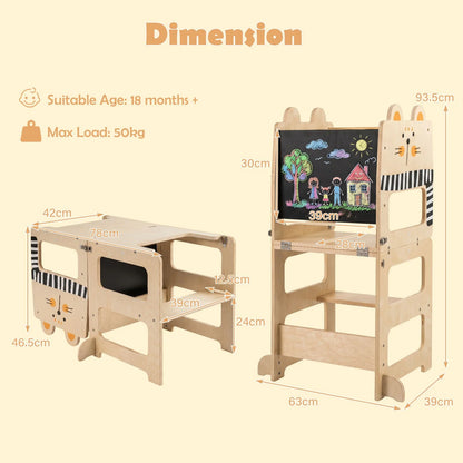 3-in-1 Toddler Kitchen Step Stool Foldable Standing Tower with Blackboard