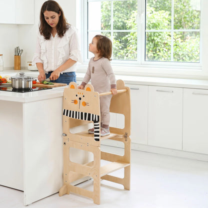 3-in-1 Toddler Kitchen Step Stool Foldable Standing Tower with Blackboard