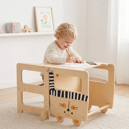 3-in-1 Toddler Kitchen Step Stool Foldable Standing Tower with Blackboard