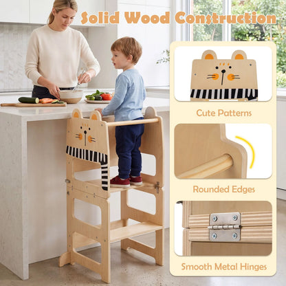 3-in-1 Toddler Kitchen Step Stool Foldable Standing Tower with Blackboard