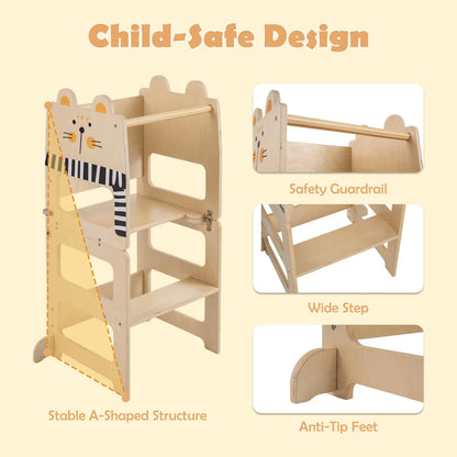 3-in-1 Toddler Kitchen Step Stool Foldable Standing Tower with Blackboard