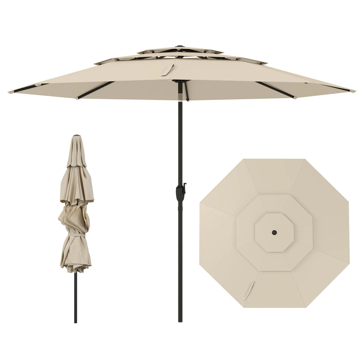 Heavy Duty 8 Ribs Patio Umbrella with Crank Handle and Tilt Function