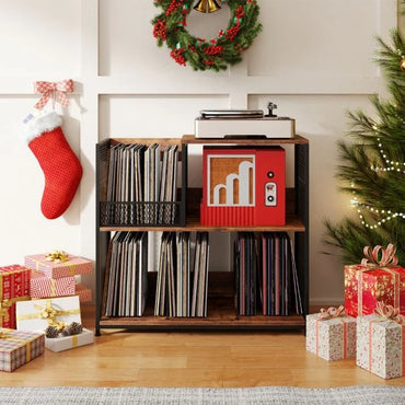 3-Tier Record Player Stand with Vinyl Storage and 3 Removable Dividers