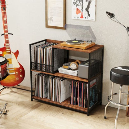 3-Tier Record Player Stand with Vinyl Storage and 3 Removable Dividers