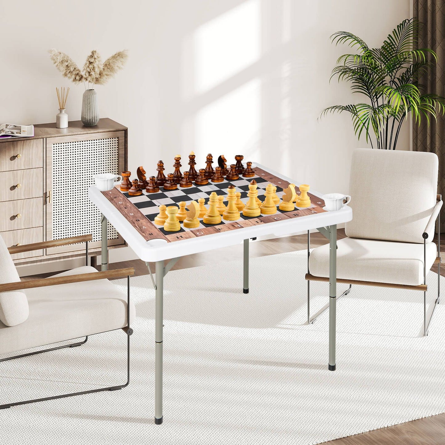 90 CM Folding Chess Table with Removable Table Mat