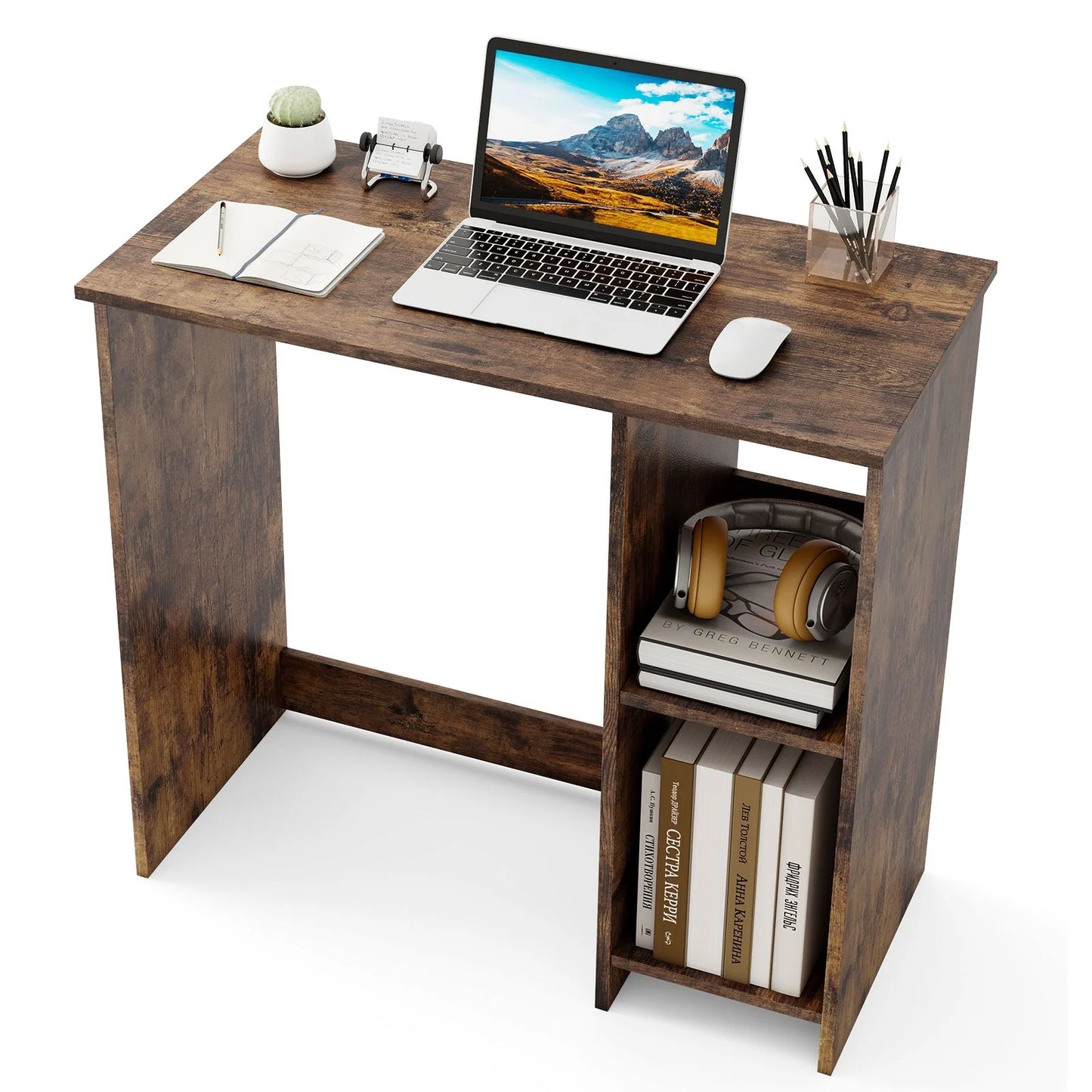 Compact Computer Desk, 80 x 40cm Small Writing Desk with Storage Shelves, Space-saving Home Office
