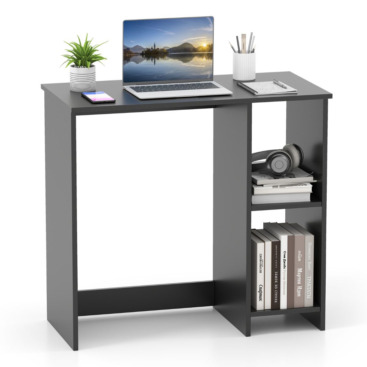 Compact Computer Desk, 80 x 40cm Small Writing Desk with Storage Shelves, Space-saving Home Office