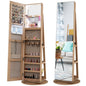 360 Degree Mirrored Jewelry Armoire with 3 Color Auto on LED Lights