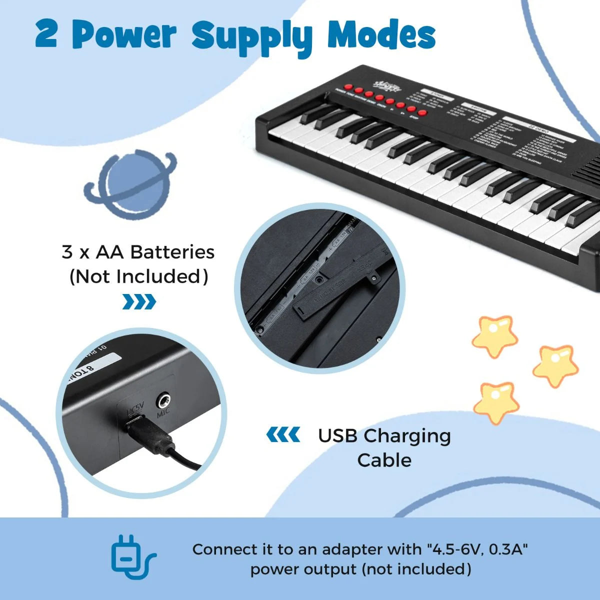 37 Keys Kids Piano Keyboard with Microphone Portable Electric Piano for Toddlers