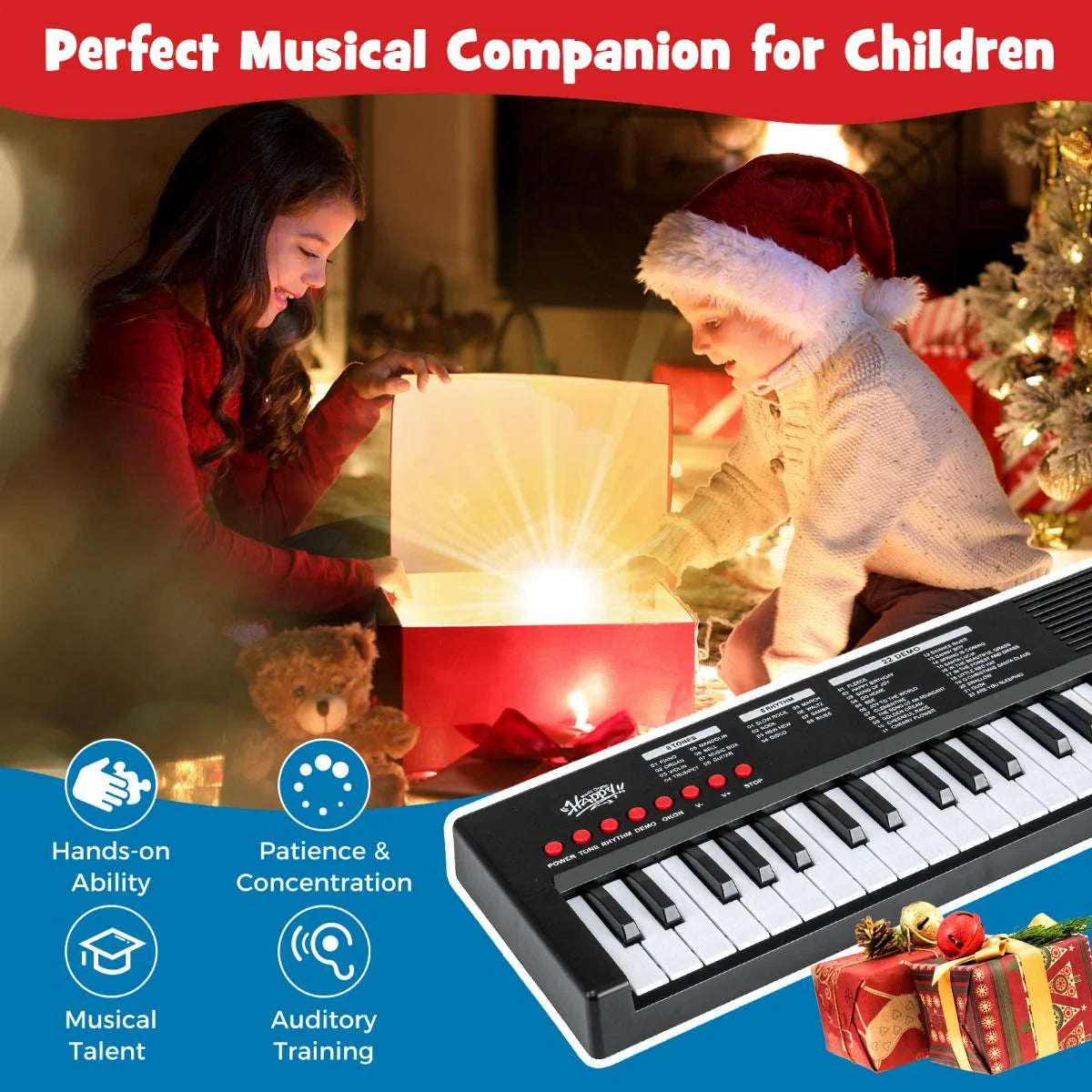 37 Keys Kids Piano Keyboard with Microphone Portable Electric Piano for Toddlers